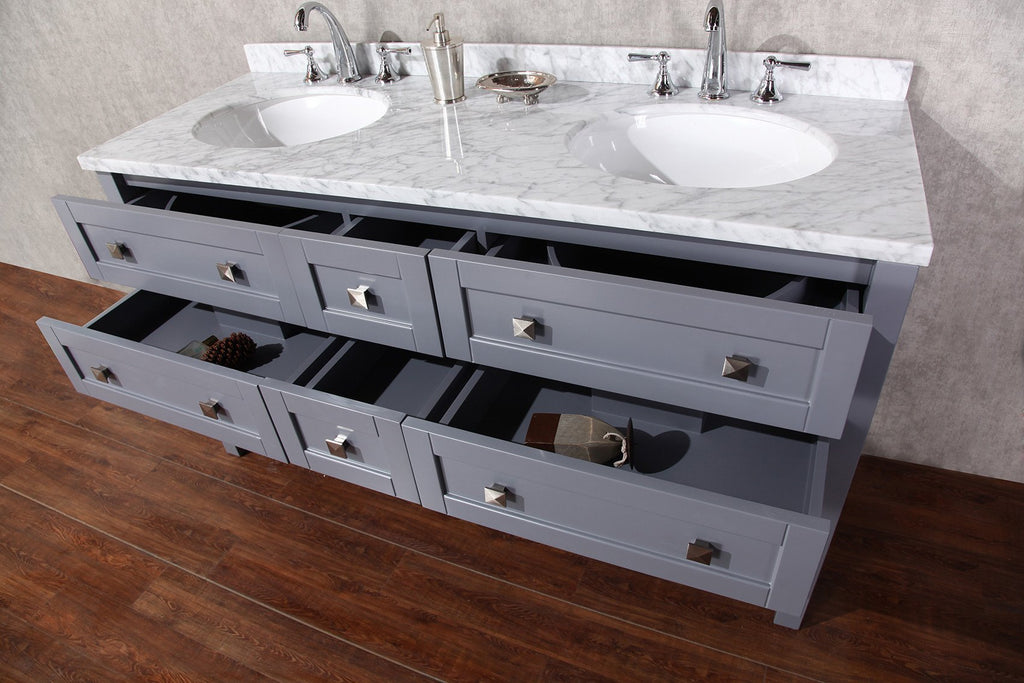 Stufurhome Marla 60 inch Double Sink Bathroom Vanity with Mirror in Grey HD-6868G-60-CR