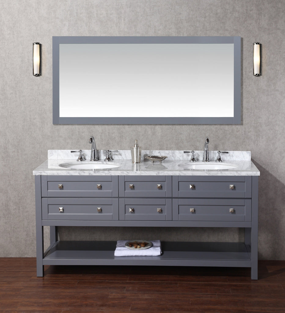 Stufurhome Marla 72 inch Double Sink Bathroom Vanity with Mirror in Grey HD-6868G-72-CR