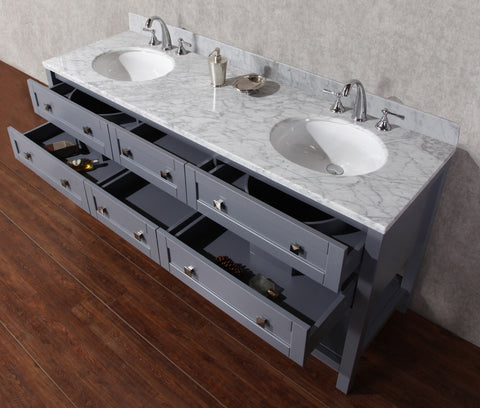 Image of Stufurhome Marla 72 inch Double Sink Bathroom Vanity with Mirror in Grey HD-6868G-72-CR