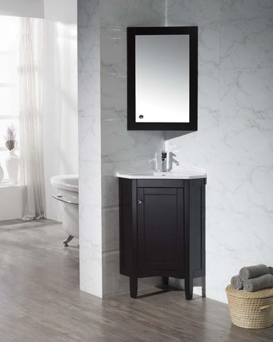 Image of Stufurhome Monte Espresso 25 Inch Corner Bathroom Vanity with Medicine Cabinet TY-650ES