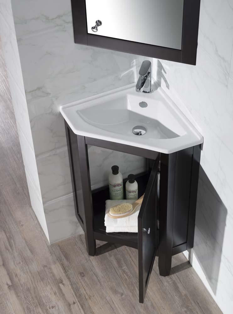 Stufurhome Monte Espresso 25 Inch Corner Bathroom Vanity with Medicine Cabinet TY-650ES