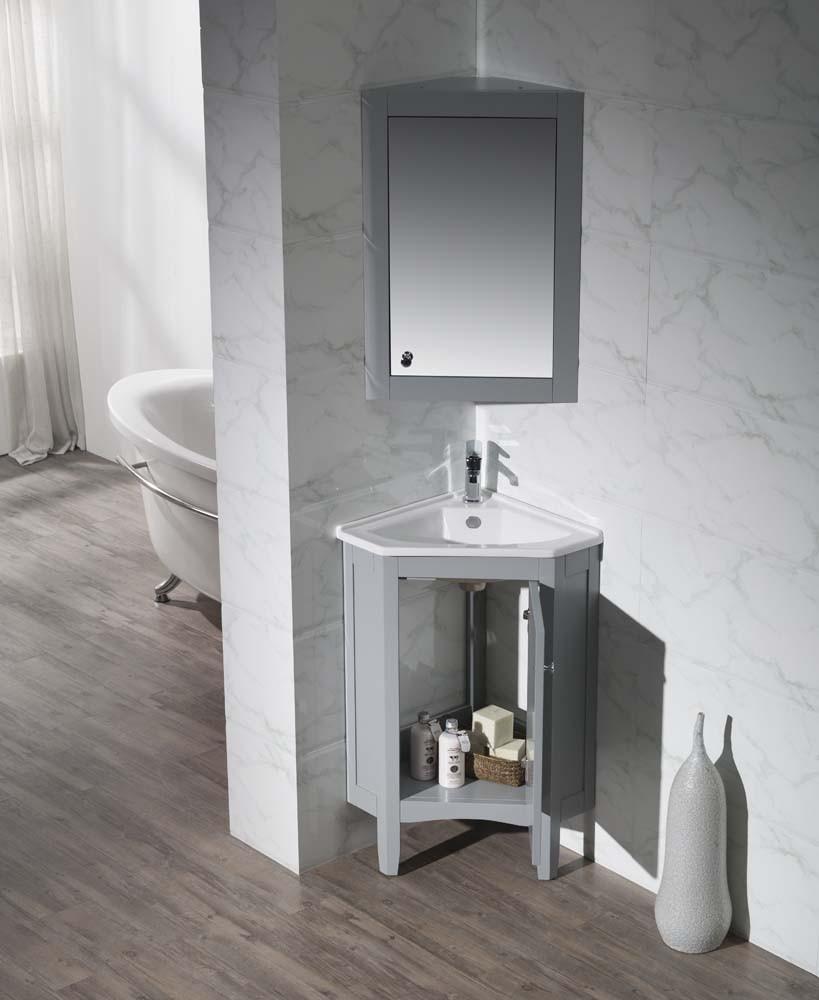 Stufurhome Monte Grey 25 Inch Corner Bathroom Vanity with Medicine Cabinet TY-650GY
