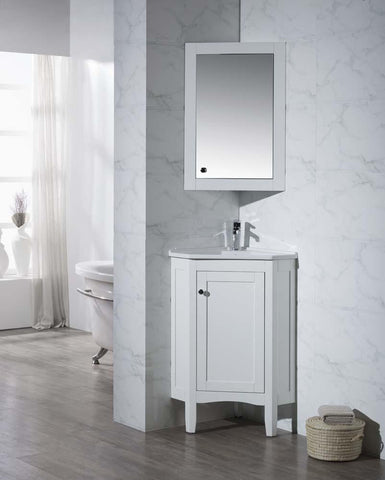 Image of Stufurhome Monte White 25 Inch Corner Bathroom Vanity with Medicine Cabinet TY-650PW