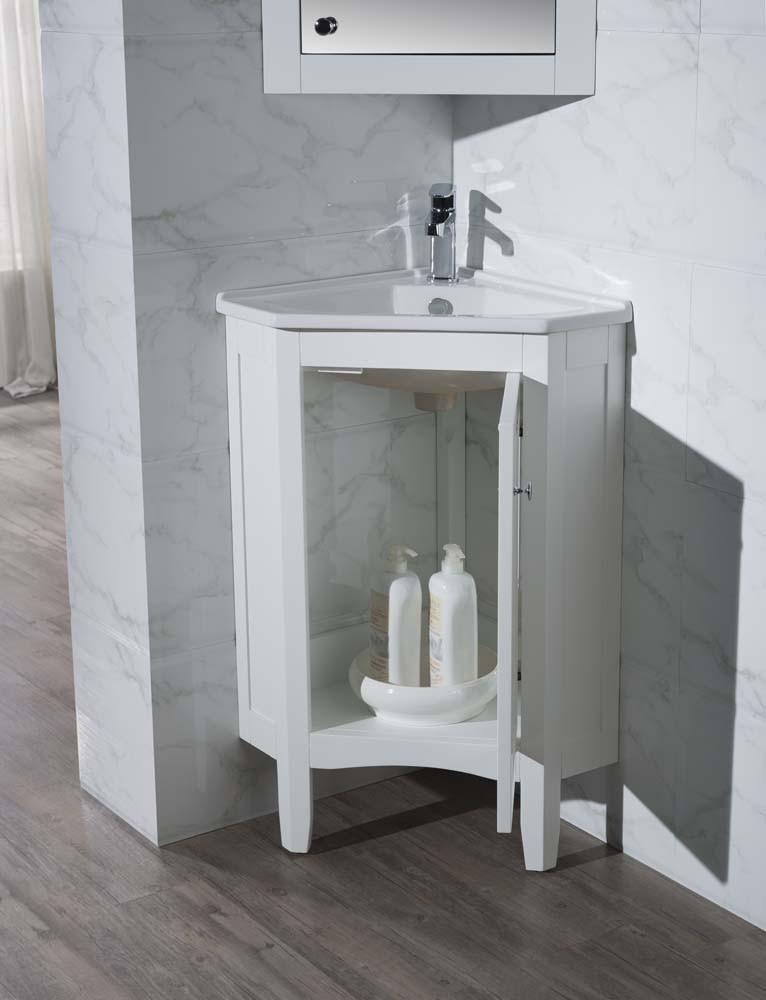 Stufurhome Monte White 25 Inch Corner Bathroom Vanity with Medicine Cabinet TY-650PW