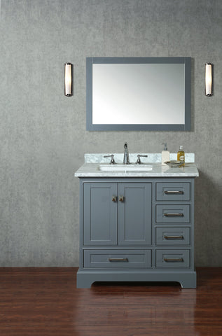 Image of Stufurhome Newport Grey 36 inch Single Sink Bathroom Vanity with Mirror HD-7130G-36-CR