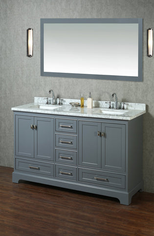 Image of Stufurhome Newport Grey 60 inch Double Sink Bathroom Vanity with Mirror HD-7130G-60-CR