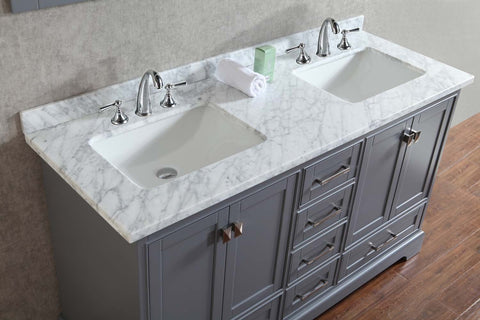 Image of Stufurhome Newport Grey 60 inch Double Sink Bathroom Vanity with Mirror HD-7130G-60-CR