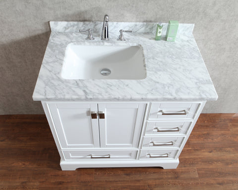 Image of Stufurhome Newport White 36 inch Single Sink Bathroom Vanity with Mirror HD-7130W-36-CR