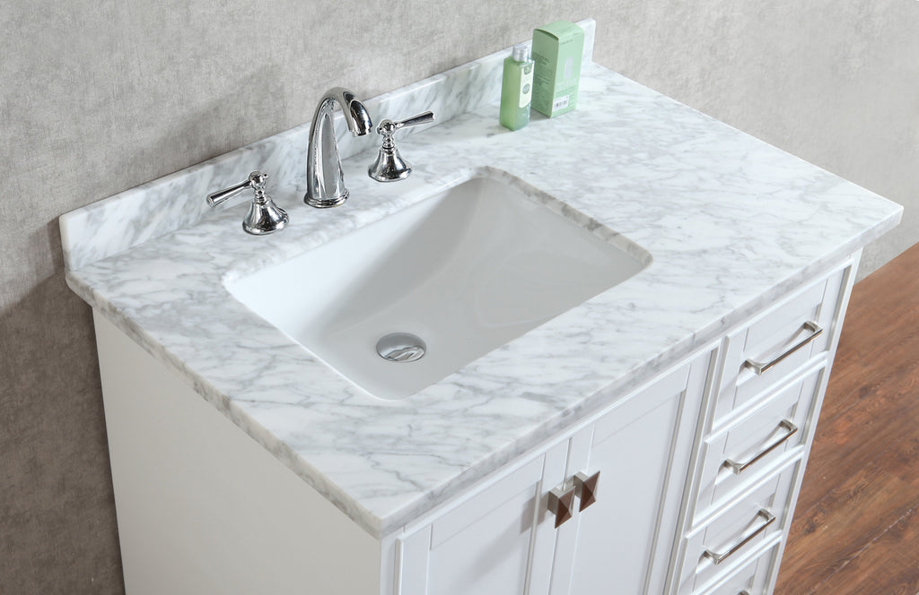 Stufurhome Newport White 36 inch Single Sink Bathroom Vanity with Mirror HD-7130W-36-CR