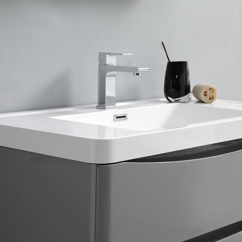 Image of Tuscany by Fresca Bath | 24" Glossy Gray Wall Hung Bathroom Vanity Set FVN9024GRG-FFT1030BN