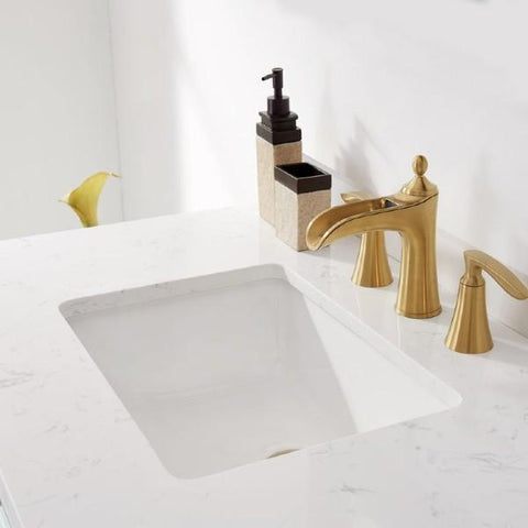 Image of Vinnova Charlotte 36" Transitional Green Vanity with Carrara White Composite Stone