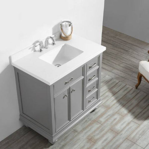 Image of Vinnova Charlotte 36" Transitional Grey Vanity with Carrara White Composite Stone 735036-GR-CQS-NM