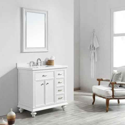 Image of Vinnova Charlotte 36" Transitional White Single Sink Vanity Set 735036-WH-CQS