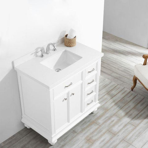 Image of Vinnova Charlotte 36" Transitional White Vanity with Carrara White Composite Stone 735036-WH-CQS-NM