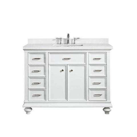 Image of Vinnova Charlotte 48" Transitional White Single Sink Vanity 735048-WH-CQS-NM 735048-WH-CQS-NM