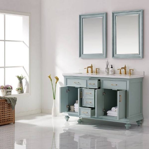 Image of Vinnova Charlotte 60" Transitional Green Double Sink Vanity Set 735060-FG-CQS