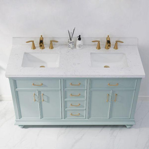 Image of Vinnova Charlotte 60" Transitional Green Double Sink Vanity Set 735060-FG-CQS-NM