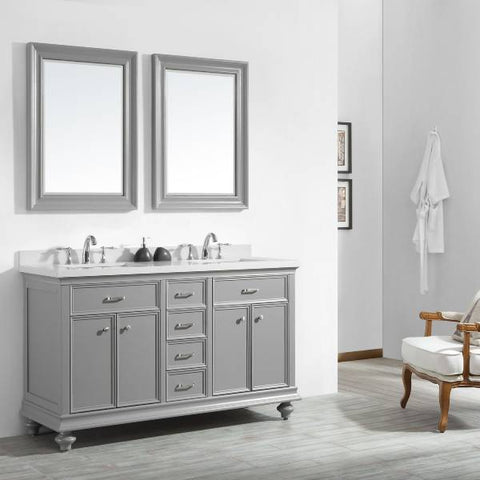 Image of Vinnova Charlotte 60" Transitional Grey Double Sink Vanity Set 735060-GR-CQS