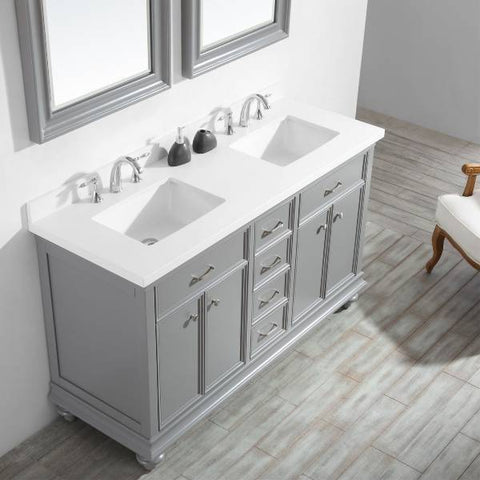 Image of Vinnova Charlotte 60" Transitional Grey Double Sink Vanity Set 735060-GR-CQS