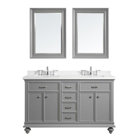 Image of Vinnova Charlotte 60" Transitional Grey Double Sink Vanity Set 735060-GR-CQS 735060-GR-CQS
