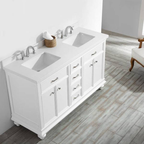 Image of Vinnova Charlotte 60" Transitional White Double Sink Vanity 735060-WH-CQS-NM