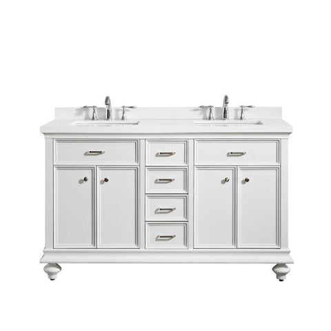 Image of Vinnova Charlotte 60" Transitional White Double Sink Vanity 735060-WH-CQS-NM 735060-WH-CQS-NM