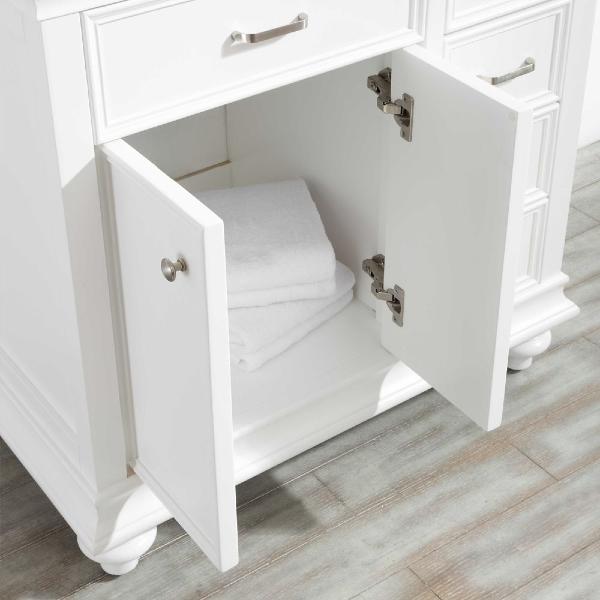 Vinnova Charlotte 60" Transitional White Double Sink Vanity 735060-WH-CQS-NM 735060-WH-CQS-NM