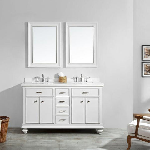 Image of Vinnova Charlotte 60" Transitional White Double Sink Vanity Set 735060-WH-CQS