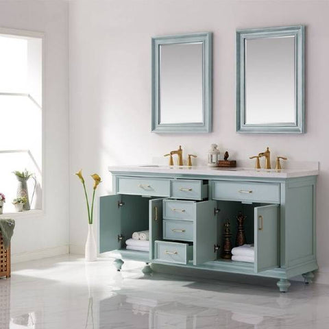 Image of Vinnova Charlotte 72" Transitional Green Double Sink Vanity Set 735072-FG-CQS