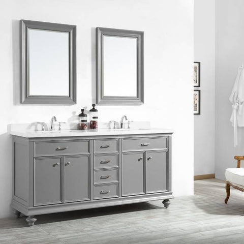 Image of Vinnova Charlotte 72" Transitional Grey Double Sink Vanity Set 735072-GR-CQS 735072-GR-CQS