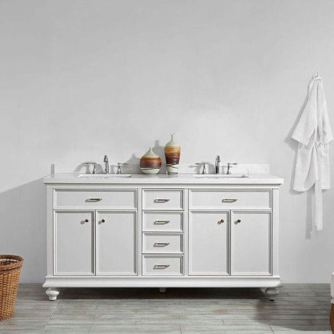 Image of Vinnova Charlotte 72" Transitional White Double Sink Vanity 735072-WH-CQS-NM 735072-WH-CQS-NM