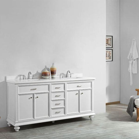Image of Vinnova Charlotte 72" Transitional White Double Sink Vanity 735072-WH-CQS-NM 735072-WH-CQS-NM