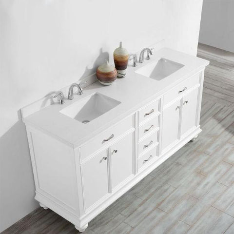 Image of Vinnova Charlotte 72" Transitional White Double Sink Vanity Set 735072-WH-CQS 735072-WH-CQS