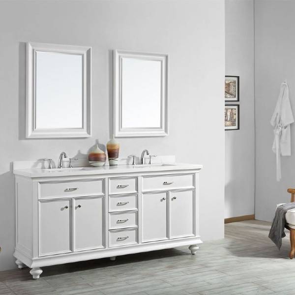 Vinnova Charlotte 72" Transitional White Double Sink Vanity Set 735072-WH-CQS 735072-WH-CQS