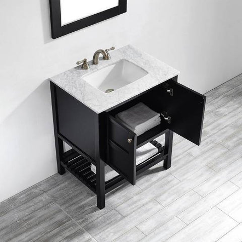 Image of Vinnova Florence 30" Espresso Modern Single Sink Vanity Set w/ Carrara Marble Countertop 713030-ES-CA