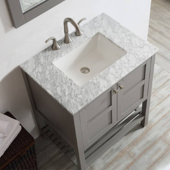 Vinnova Florence 30" Grey Transitional Single Sink Vanity Set w/ Carrara Marble Countertop