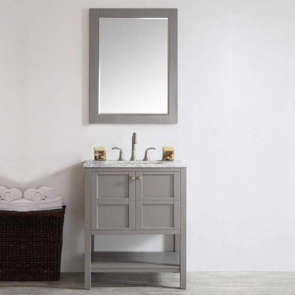 Vinnova Florence 30" Grey Transitional Single Sink Vanity Set w/ Carrara Marble Countertop 713030-GR-CA