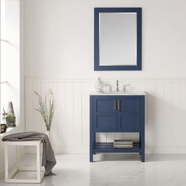 Vinnova Florence 30" Royal Blue Transitional Single Vanity Set w/ Carrara Marble Countertop