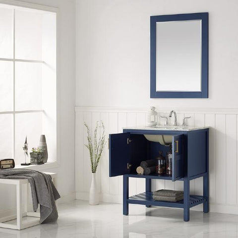 Image of Vinnova Florence 30" Royal Blue Transitional Single Vanity Set w/ Carrara Marble Countertop