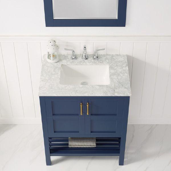 Vinnova Florence 30" Royal Blue Transitional Single Vanity Set w/ Carrara Marble Countertop