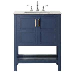 Vinnova Florence 30" Transitional Royal Blue Single Sink Vanity w/ Carrara Marble Countertop 713030-RB-CA-NM
