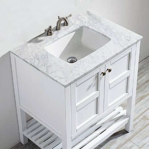 Image of Vinnova Florence 30" Transitional White Single Sink Vanity w/ Carrara Marble Countertop