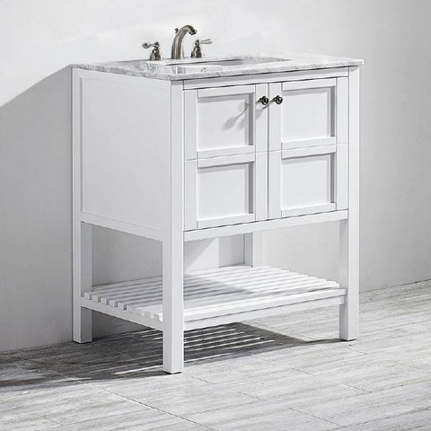 Image of Vinnova Florence 30" Transitional White Single Sink Vanity w/ Carrara Marble Countertop