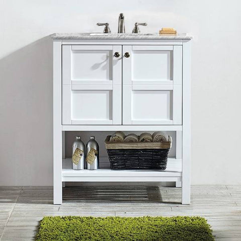 Image of Vinnova Florence 30" Transitional White Single Sink Vanity w/ Carrara Marble Countertop 713030-WH-CA-NM