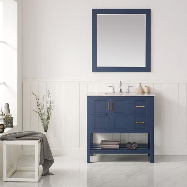 Vinnova Florence 36" Royal Blue Single Sink Vanity Set w/ Carrara White Marble Countertop