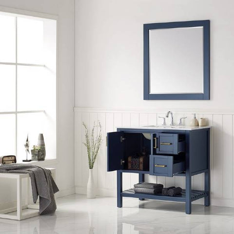 Image of Vinnova Florence 36" Royal Blue Single Sink Vanity Set w/ Carrara White Marble Countertop