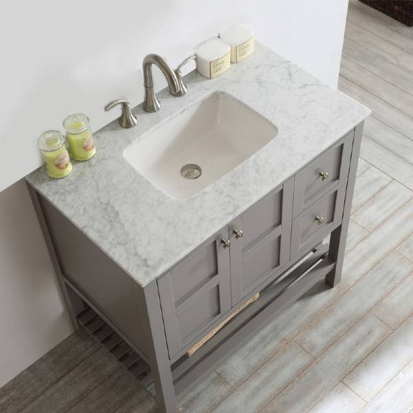 Vinnova Florence 36" Transitional Grey Single Sink Vanity w/ Carrara White Marble Countertop
