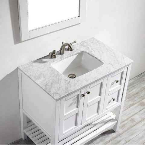 Image of Vinnova Florence 36" White Single Sink Vanity Set w/ Carrara White Marble Countertop