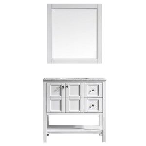 Vinnova Florence 36" White Single Sink Vanity Set w/ Carrara White Marble Countertop 713036-WH-CA
