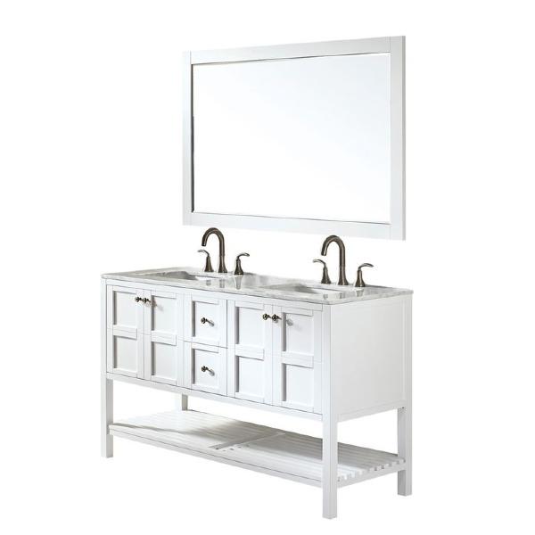 Vinnova Florence 60" Transitional White Double Sink Vanity Set 713060-WH-CA 713060-WH-CA